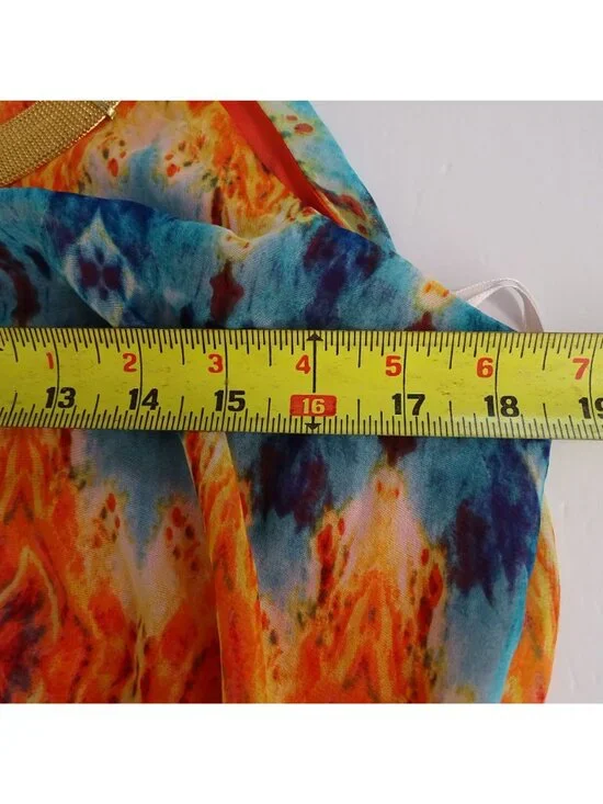 City Triangles Orange Blue Sleeveless Asymmetric Dress Women Size XL Necklace - Picture 9 of 11